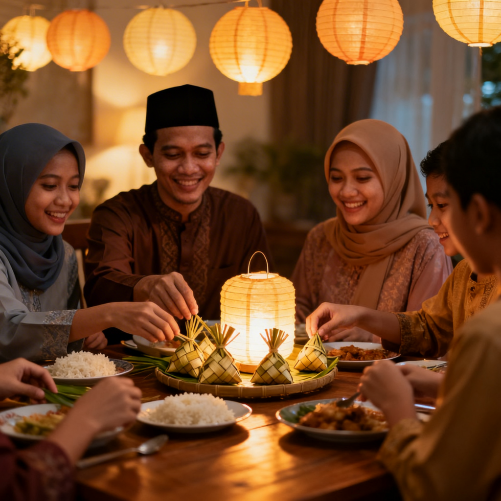 Hari Raya community gathering Malaysia with people sharing meal and celebrating togetherness