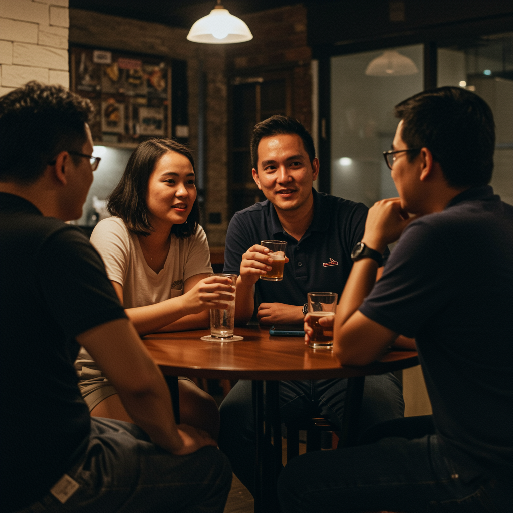  First-time meetup conversation helping adults make friends in Malaysia.
